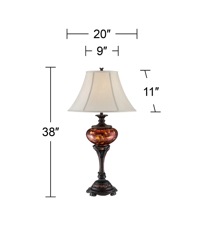 Liam Traditional Style Table Lamp 38" Tall Warm Florentine Bronze Metal Urn Tortoise Shell Glass Bell Shade Decor for Living Room Bedroom House Bedsid