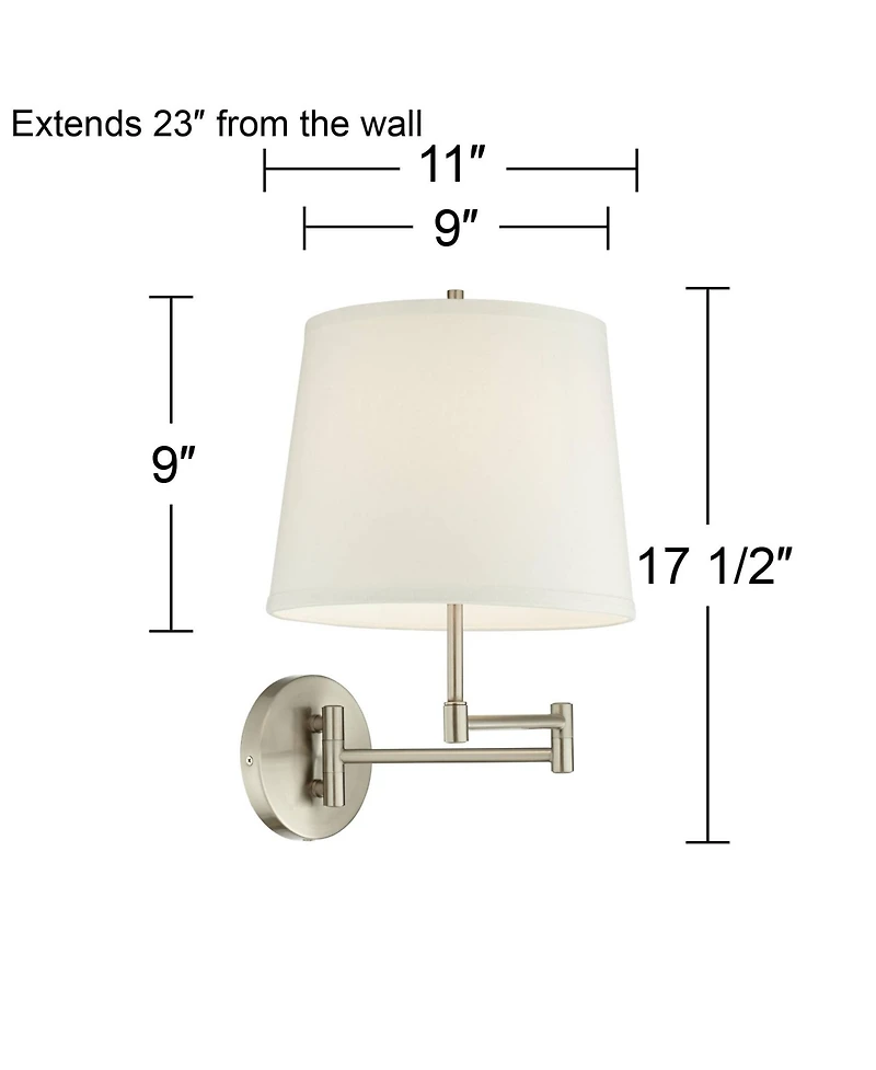 360 Lighting Oray Modern Swing Arm Wall Lamps Set of 2 Brushed Nickel Plug-in Light Fixture Off White Cotton Drum Shade for Bedroom Living Room House