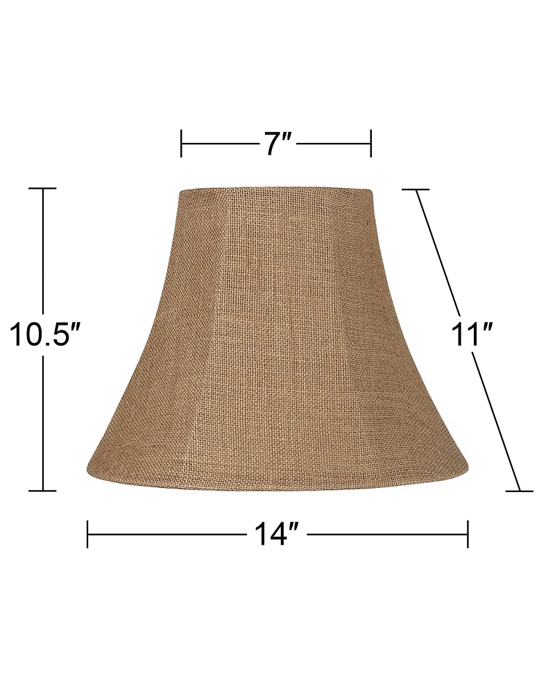 Springcrest Set of 2 Bell Lamp Shades Natural Medium 7" Top x 14" Bottom x 10.5" High Spider Replacement Harp and Finial Fitting
