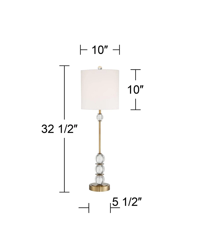 Vienna Full Spectrum Halston Art Deco Buffet Table Lamp 32 1/2" Tall Crystal Ball Brass Metal Off White Fabric Drum Shade for Bedroom Living Room