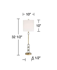 Vienna Full Spectrum Halston Art Deco Buffet Table Lamp 32 1/2" Tall Crystal Ball Brass Metal Off White Fabric Drum Shade for Bedroom Living Room