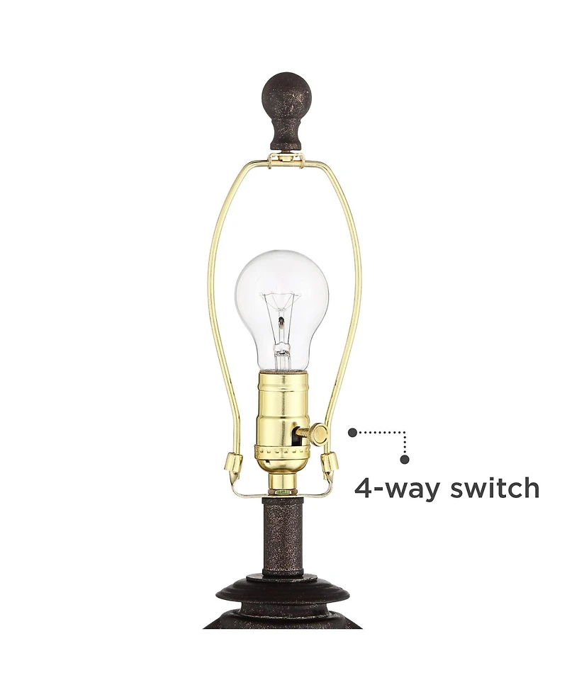 Franklin Iron Works Horace Rustic Table Lamps 25 1/4" High Set of 2 Brown with Nightlight Miner Lantern Oatmeal Drum Shade for Bedroom Living Roo