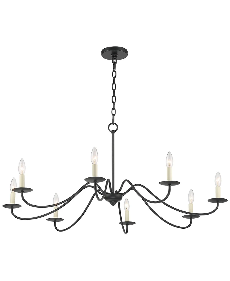 Franklin Iron Works Marinec Black Hanging Chandelier Lighting 42" Wide Farmhouse Rustic Bent Arms 8-Light Fixture for Dining Room Living House Home Fo
