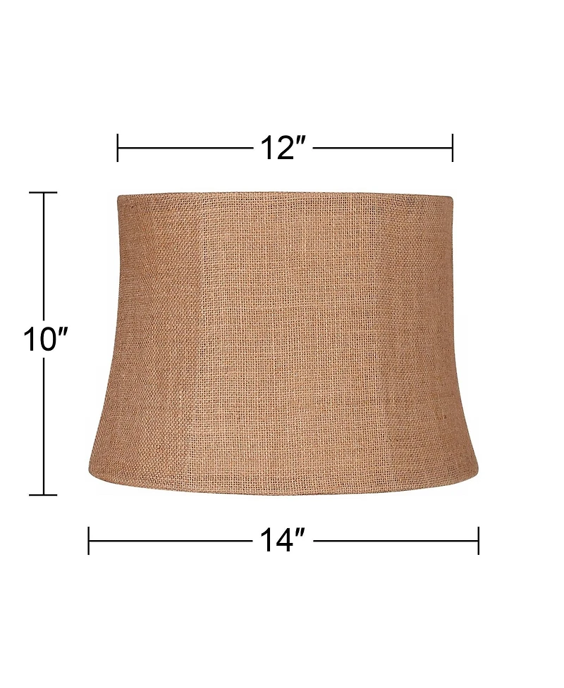 Springcrest Natural Burlap Medium Drum Lamp Shade 12" Top x 14" Bottom x 10" High (Spider) Replacement with Harp and Finial