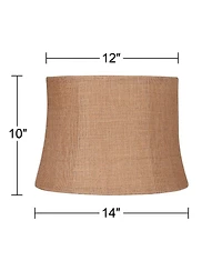Springcrest Natural Burlap Medium Drum Lamp Shade 12" Top x 14" Bottom x 10" High (Spider) Replacement with Harp and Finial