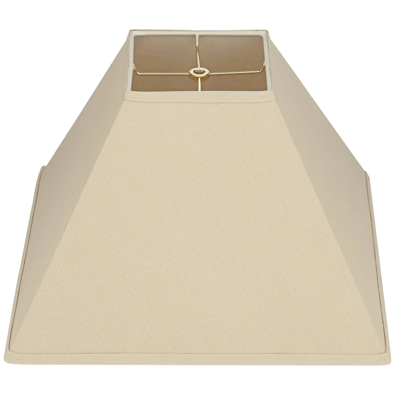 Springcrest Beige Linen Medium Square Lamp Shade 6" Top x 16" Bottom x 12" Slant x 10" High (Spider) Replacement with Harp and Fin