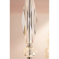 Traditional Art Deco Style Accent Table Lamp 23" High Dark Silver Clear Crystal Glass Column White Drum Shade for Living Room Bedroom House Bedside Ni