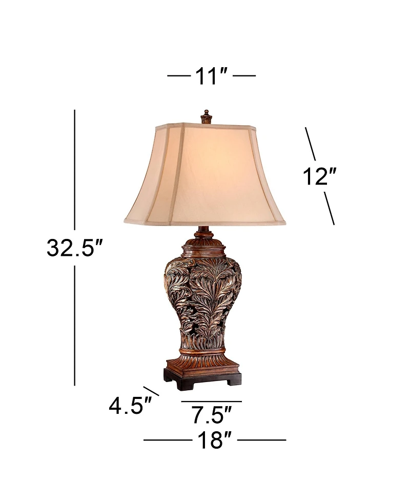 Barnes and Ivy Leafwork Vase 32 1/2" Tall Large Traditional End Table Lamp Brown Wood Finish Tan Rectangular Shade Living Room