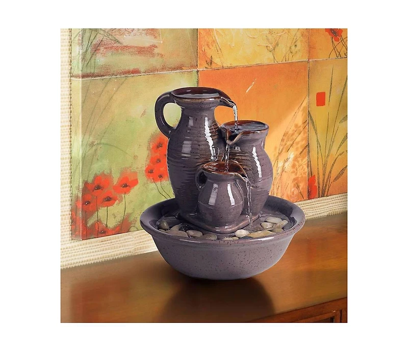 Triple Jug 8 1/4" High Small Zen Modern Indoor Outdoor Decor Ceramic Tabletop Fountain Outside Garden Patio