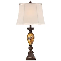 Kathy Ireland Mulholland Traditional Table Lamp 30" Tall Brown Gold Faux Marble Aged Bronze Off White Oval Shade for Bedroom Living Room Bedside