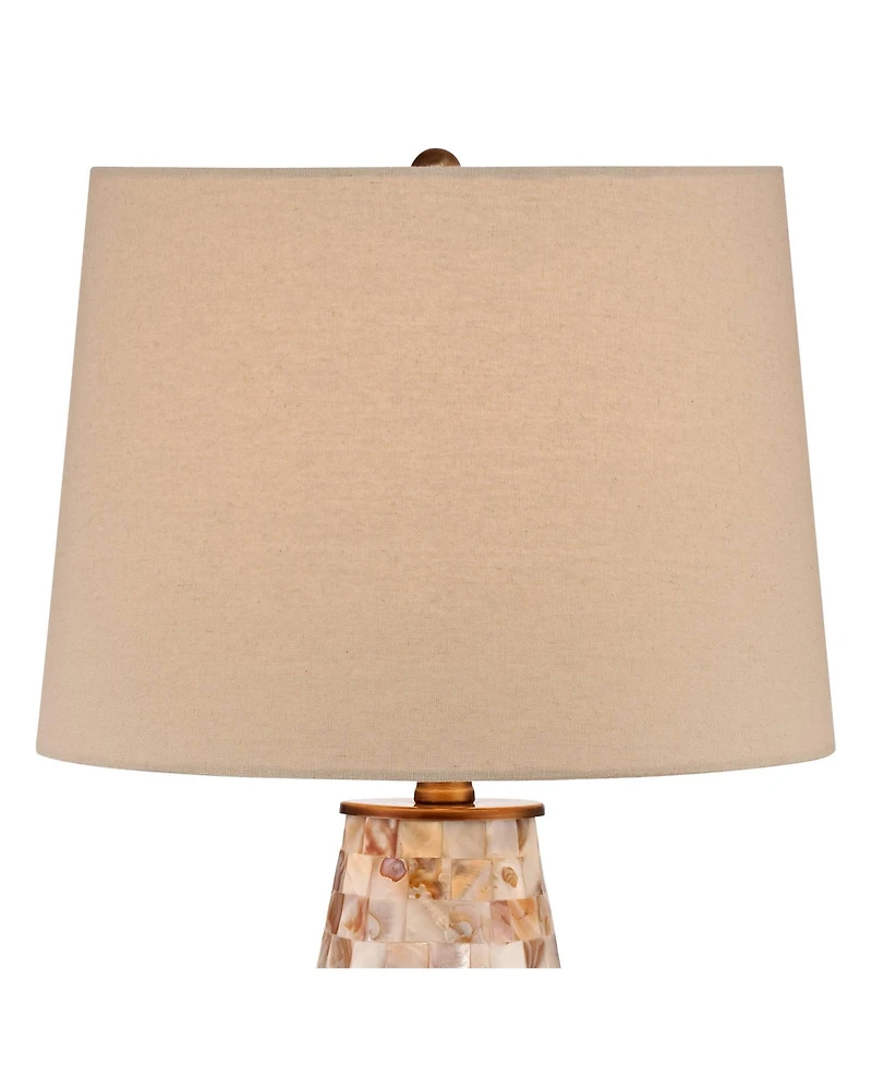Regency Hill Kylie Cottage Table Lamp 26 1/2" High Mother of Pearl Tile Vase Beige Drum Shade for Bedroom Living Room Bedside Nightstand Office K