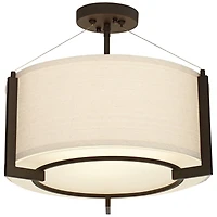 Possini Euro Design Stinson Modern Ceiling Light Semi Flush Mount Fixture 17 1/4" Wide Bronze 3-Light Linen Drum Shade for Bedroom Kitchen Living