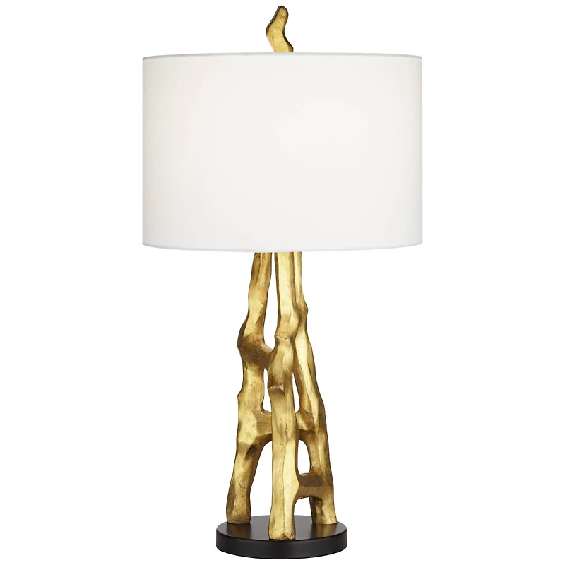 Possini Euro Design Organic Sculpture 29" Tall Modern Glam End Table Lamp Gold Finish Single White Shade Living Room Bedroom