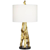 Possini Euro Design Organic Sculpture 29" Tall Modern Glam End Table Lamp Gold Finish Single White Shade Living Room Bedroom