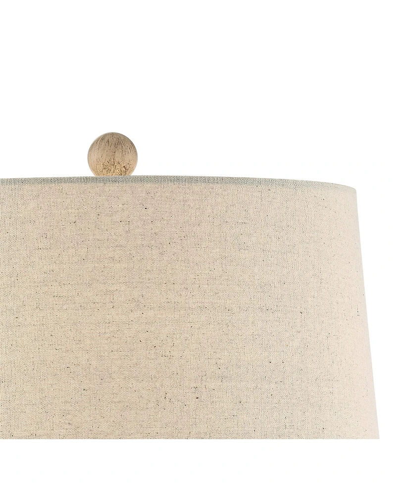 Regency Hill Serena Country Cottage Table Lamps 27 1/2" Tall Set of 2 Beige Gray Oatmeal Fabric Drum Shade for Bedroom Living Room Bedside Nights