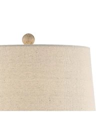 Regency Hill Serena Country Cottage Table Lamps 27 1/2" Tall Set of 2 Beige Gray Oatmeal Fabric Drum Shade for Bedroom Living Room Bedside Nights