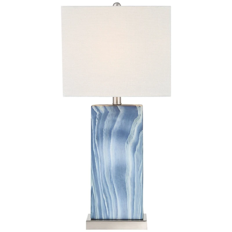 360 Lighting Connie Modern Table Lamps 25" High Set of 2 Blue Faux Marble with Usb Charging Port White Rectangular Shade for Living Room Office D