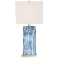 360 Lighting Connie Modern Table Lamps 25" High Set of 2 Blue Faux Marble with Usb Charging Port White Rectangular Shade for Living Room Office D