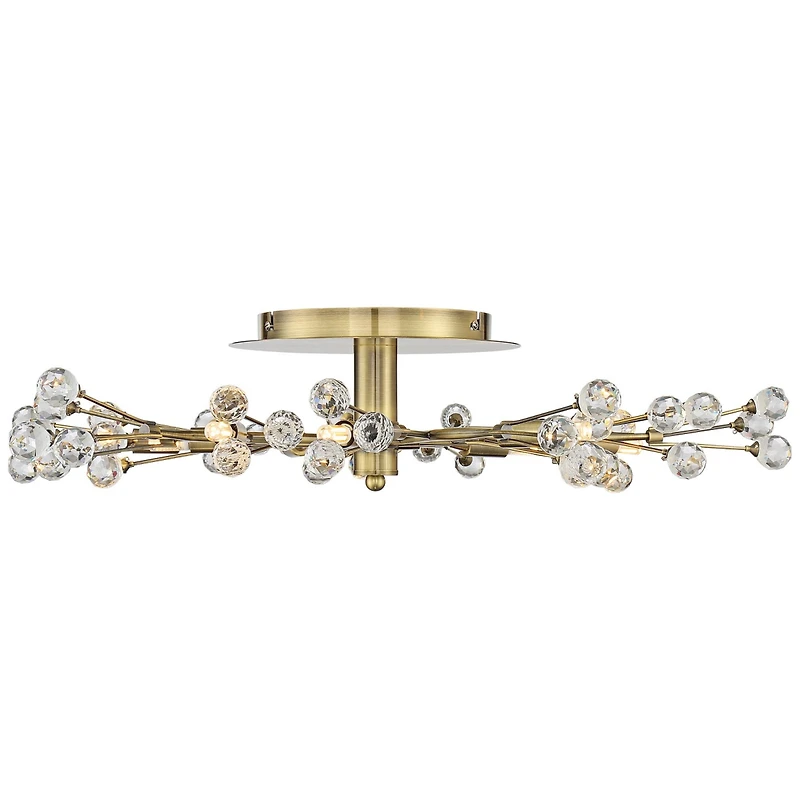 Possini Euro Design Ceiling Light Semi Flush Mount Fixture Led Brass 27 1/2" Wide 10-Light Crystal Berry for Living Room
