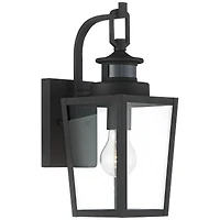 Possini Euro Design Ackerly Modern Outdoor Wall Light Fixture Textured Black Dusk to Dawn Motion Sensor 14" Clear Glass for Post Exterior Barn De