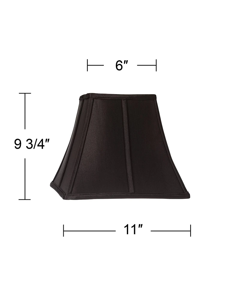 Springcrest Small Square Curved Black Lamp Shade 6" Top x 11" Bottom x 9.75" Height (Spider) Replacement with Harp and Finial