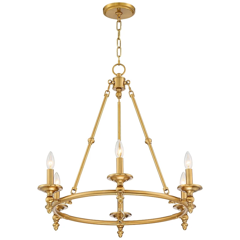 Stiffel Warm Antique Brass Wagon Wheel Chandelier 28" Wide Farmhouse Rustic 6-Light Fixture for Dining Room Living House Foyer Kitchen Island Ent
