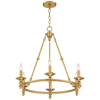 Stiffel Warm Antique Brass Wagon Wheel Chandelier 28" Wide Farmhouse Rustic 6-Light Fixture for Dining Room Living House Foyer Kitchen Island Ent