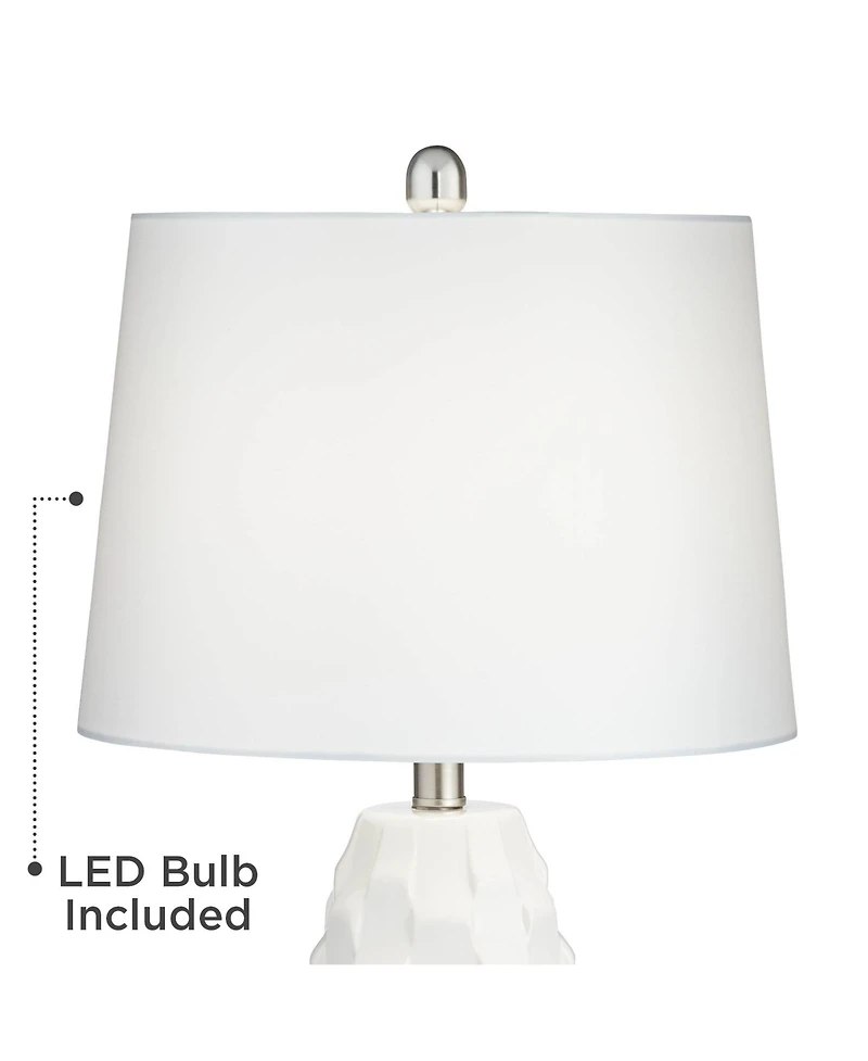 360 Lighting Led Modern Coastal Accent Table Lamps 24 1/2" High Set of 2 Scalloped White Ceramic Drum Shade for Bedroom Living Room Bedside Night