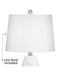 360 Lighting Led Modern Coastal Accent Table Lamps 24 1/2" High Set of 2 Scalloped White Ceramic Drum Shade for Bedroom Living Room Bedside Night