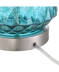 360 Lighting Ronald Modern Coastal Accent Table Lamp 22" High Blue Textured Glass Nickel Pole White Drum Shade for Bedroom Living Room Nightstand