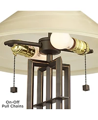 Franklin Iron Works Metro Mission Accent Table Lamp 23 1/2" High Bronze Cone Alabaster Art Glass Shade for Bedroom Living Room Bedside Nightstand
