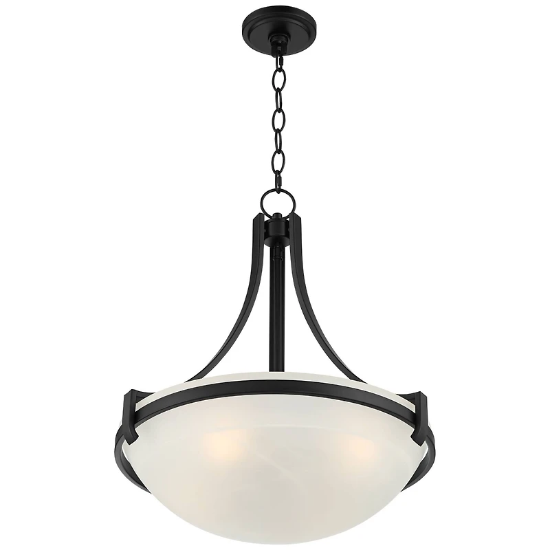 Regency Hill Marmelized Black Metal Pendant Chandelier 20" Wide Modern Marbleized Glass Bowl Shade Fixture for Dining Room House Foyer Entryway Kitche