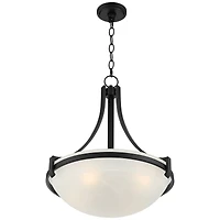 Regency Hill Marmelized Black Metal Pendant Chandelier 20" Wide Modern Marbleized Glass Bowl Shade Fixture for Dining Room House Foyer Entryway Kitche