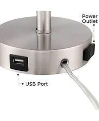 Trotter Modern Table Lamps 23.75" High Set of 2 with Dimmable Usb and Ac Power Outlet Brushed Nickel White Fabric Cylinder Living Room Desk Bedroom Ho