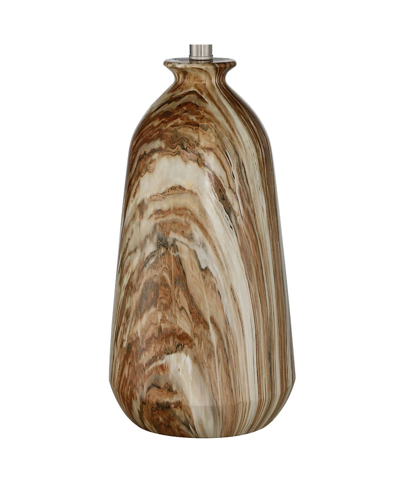 360 Lighting Carlton Modern Table Lamps 28" Tall Set of 2 Swirling Brown Faux Marble White Tapered Drum for Bedroom Living Room Bedside Nightstan