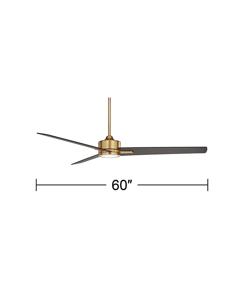 60" Monte Largo Mid Century Modern 3 Blade Large Indoor Ceiling Fan with Light Led Remote Control Soft Brass Black for House Bedroom Living Room