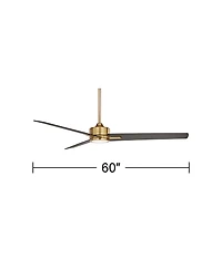 60" Monte Largo Mid Century Modern 3 Blade Large Indoor Ceiling Fan with Light Led Remote Control Soft Brass Black for House Bedroom Living Room