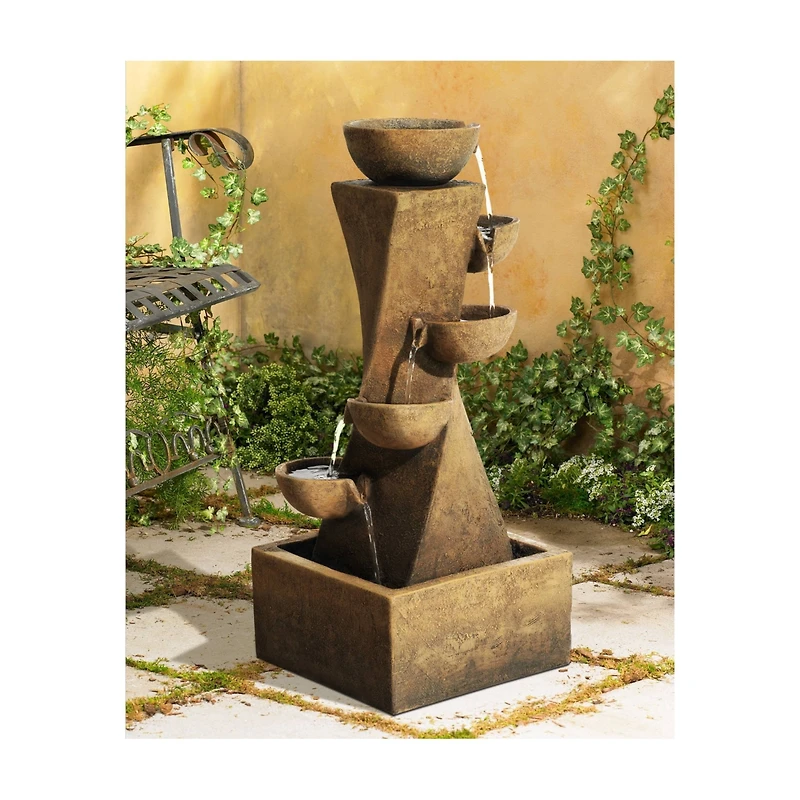 Cascading Bowls 27 1/2" High Large Modern Zen Indoor Outdoor Decor Faux Stone Floor Fountain with Light Led