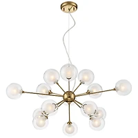 Spheres Antique Brass Sputnik Pendant Chandelier 30" Wide Mid-Century Modern Clear Outer Frosted Inner Glass 15-Light Fixture Dining Room House F