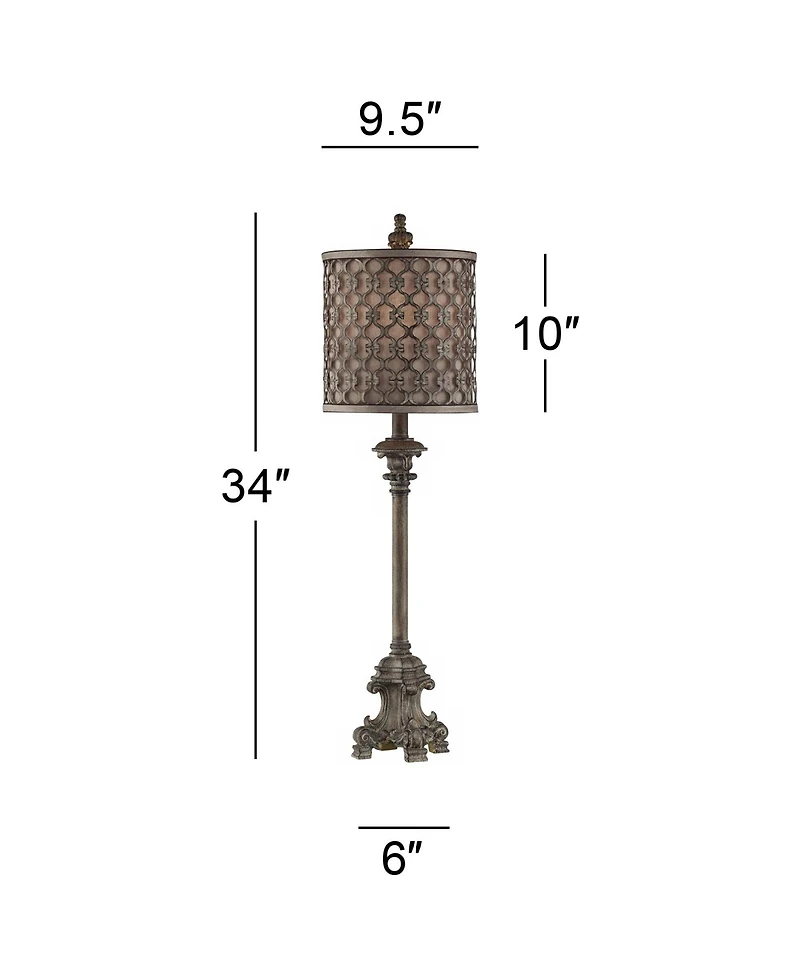Regency Hill French Buffet Table Lamp Beige Scroll Metal Lattice Candlestick Framed Cylinder Shade for Dining Room
