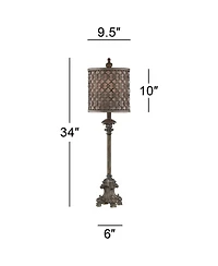 Regency Hill French Buffet Table Lamp Beige Scroll Metal Lattice Candlestick Framed Cylinder Shade for Dining Room