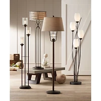 Franklin Iron Works Modern Floor Lamp 4-Light Tree 73" Tall Ginger Black Tulip White Cased Glass Shades for Living Room Bedroom Uplight