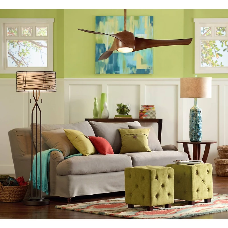 Mid Century Modern Style Table Lamp Ceramic Tiled Teal Tall Tan Linen Fabric Drum Shade Decor for Living Room Bedroom House Bedside Home Office Entryw