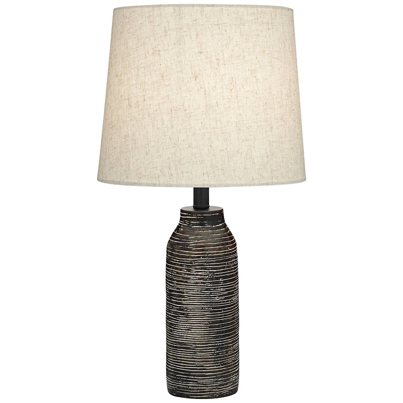 360 Lighting 24" High Mid Century Modern Farmhouse Rustic Table Lamps Set of 2 Black Finish Oatmeal Shade Living Room Bedroom