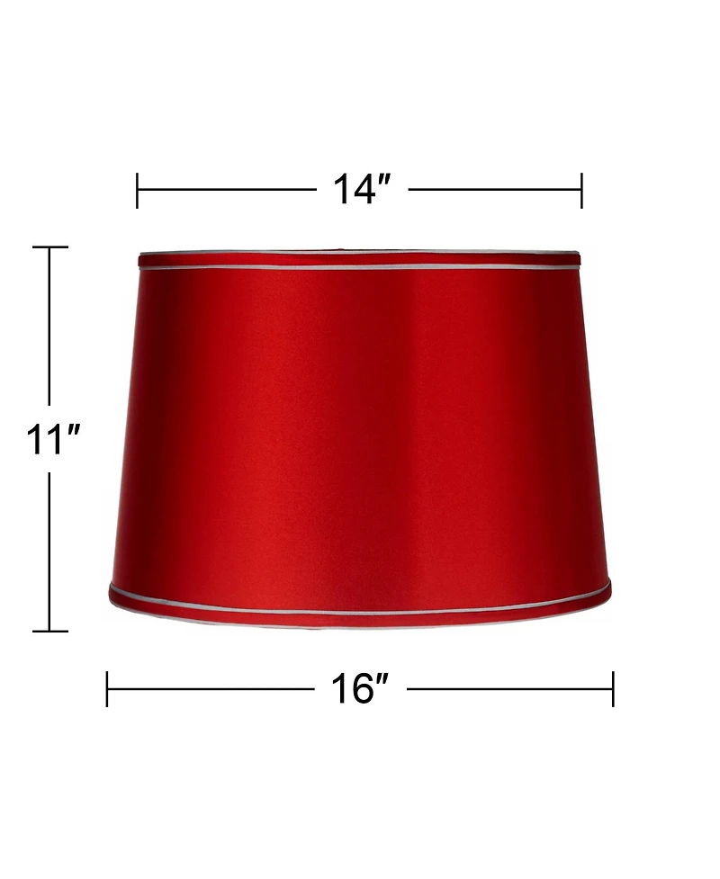 Springcrest Sydnee Satin Red Medium Drum Lamp Shade 14" Top x 16" Bottom x 11" Slant x 11" High (Spider) Replacement with Harp and