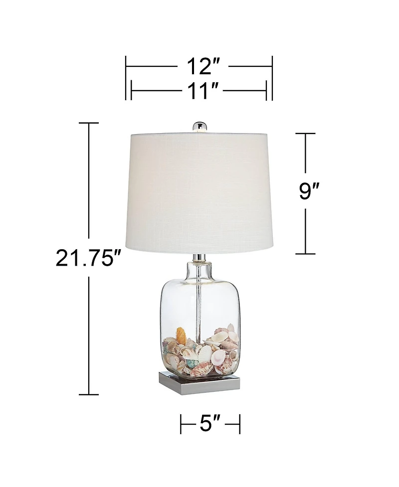 360 Lighting Coastal Accent Table Lamp 21.75" High Clear Glass Fillable Sea Shells White Drum Shade for Living Room Family Bedroom Bedside
