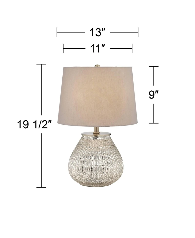 360 Lighting Cottage Accent Table Lamp 19 1/2" High Mercury Glass Teardrop Gray Drum Shade for Bedroom Bedside Nightstand Office