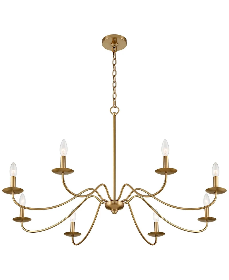 Franklin Iron Works Marinec Soft Gold Hanging Chandelier Lighting 42" Wide Farmhouse Rustic Bent Arms 8-Light Fixture for Dining Room Living House Hom