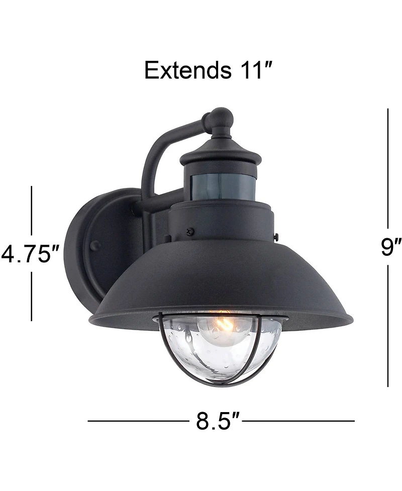 Oberlin Rustic Industrial Farmhouse Outdoor Barn Light Fixture Black Dusk to Dawn Motion Sensor 9" Clear Seedy Glass for Exterior Deck House Porc