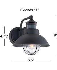 Oberlin Rustic Industrial Farmhouse Outdoor Barn Light Fixture Black Dusk to Dawn Motion Sensor 9" Clear Seedy Glass for Exterior Deck House Porc